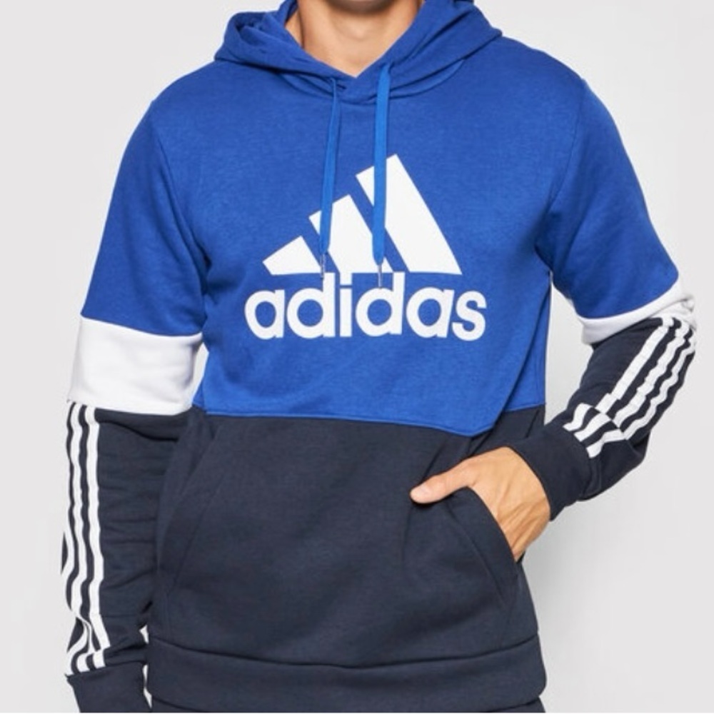 Adidas Go-To Colorblock Pullover Hoodie Blue/White/Navy Sz XXL